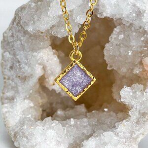 3/$20 14k Gold Light Purple Glitter Resin Diamond Handmade Pendant Necklace